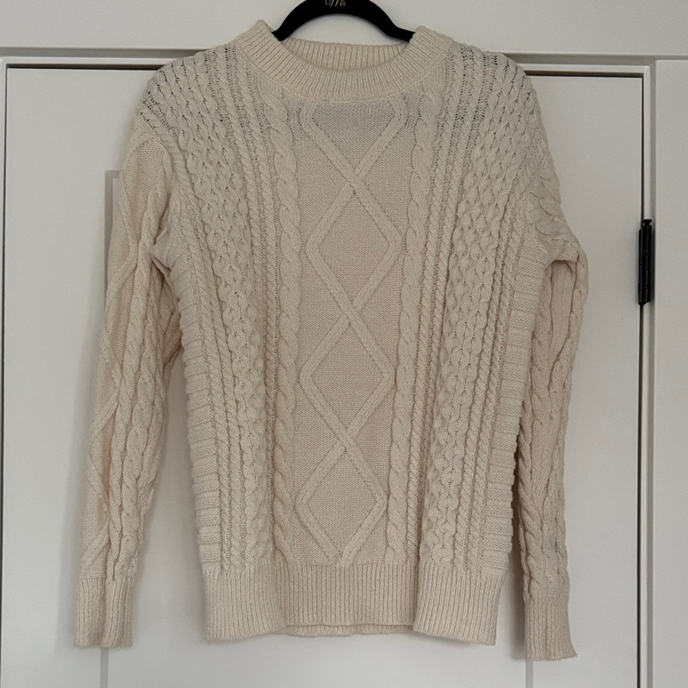 Aelfric Eden Beige Cable Knit Crewneck Sweater